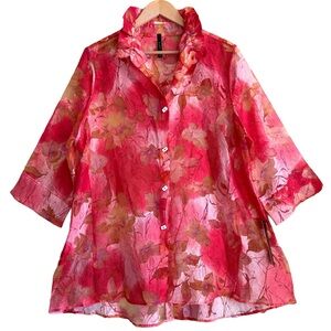 IC By Connie K Colorful Floral Art-To-Wear Shabby-Chic Semi-Sheer Tunic XL NWT